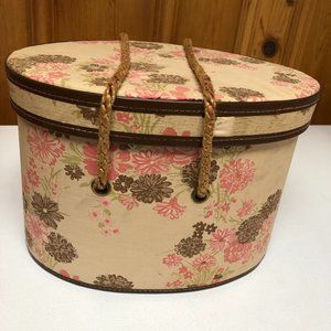 Vintage Fabric Covered Sewing Box w/Rope Handles Contains Vintage Sewing Notions